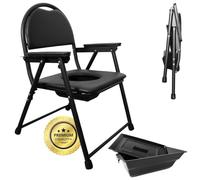 OrtoPrime Chaise Toilette Adulte Pliable - Chaise Percée Toilette avec Seau - Siège de Toilette Portable - Chaise Percée Adulte Stable et Sécurisée - WC Handicapé pour Salle de Bain