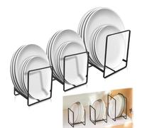 Ortviai Lot de 3 Support Assiette, Rangement Assiettes Placard, Métal Porte Assiette, Rangement Couvercle Casserole avec Poignée, Rangement Couvercle, Range Assiette Placard Noir