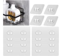 Oruiiju 12 Pièces Crochets adhésifs de rechange solides pour étagère de douche - pour cuisine, salle de bain - Transparent, Fort et Étanche - Aucun Perçage Nécessaire (8 doubles+4 simples)