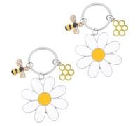 oruola Lot de 2 porte-clés en forme d'abeille et marguerite pour femme, en acier inoxydable, cadeau avec breloque abeille pour sac à main, portefeuille, sac à main, sac à dos, accessoires