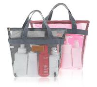 oruola Lot de 2 sacs de douche en maille, 30 x 30 cm, sac de douche portable à séchage rapide en maille avec fermeture éclair pour voyage, gym, natation, camping, dortoirs universitaires,plage(gris)