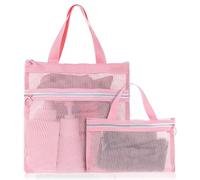 oruola Lot de 2 sacs de douche portables à séchage rapide en maille avec fermeture éclair pour voyage, gym, natation, camping, dortoirs universitaires, plage, rose, rose, 11.8 x 11.8 In & 9 X 5.9 In