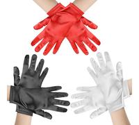 oruola Lot de 3 paires de gants en soie pour femme, 3 couleurs de gants en satin pour femme, gants en satin pour mariage, opéra, banquet, fête, style années 1920, Noir + blanc + rouge, 23 X 9 cm/9 X