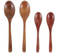 Oruola Lot de 4 cuillères en bois pour manger, cuillères en bois de 15 et 19 cm pour manger, petites cuillères en bois pour thé, café, confiture, sucre, crème glacée et sels de bain