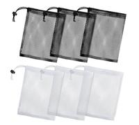 oruola Lot de 6 petits sacs en maille avec cordon de serrage avec cordon de serrage, sacs de rangement, sacs à linge, sacs cadeaux pour fruits, cosmétiques, jouets, bonbons (3 noirs, 3 blancs), blanc