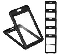 Oruola Lot de 6 protections verticales en plastique avec fenêtre transparente double face, porte-badge pour bureau, école, cartes de crédit, cartes de proximité, permis de conduire, noir