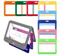 Oruola Lot de 9 porte-badges horizontaux, fenêtre transparente double face, porte-badge d'identification pour bureau, école, cartes de crédit, cartes de proximité, permis de conduire et laissez-passer