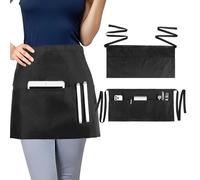 oruola Tablier de Serveur avec 3 Poches,60 x 30 cm Tabliers Outils,Demi-tablier avec Poches,Tabliers de Serveur Restauration Unisexe en Polyester Imperméable pour Restaurant,Barbecue,Nettoyage,Noir