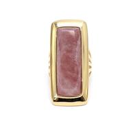 ORUS BIJOUX - Bague à Volume Longue Argent Doré En Pierre Naturelle Quartz Fraise - Taille : 54cm