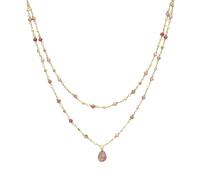 ORUS BIJOUX - Collier Argent Doré Double Chaine Goutte Pierres Naturelles Quartz Rose Fraise - Taille : 38 cm et 5 cmcm