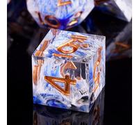 ORUZA DND Lot de 7 dés en résine D&D polyédriques à bords tranchants pour donjons et dragons Pathfinder RPG MTG (bleu et blanc)