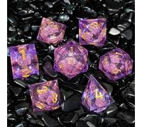 ORUZA Ensemble de 7 dés DND en résine à noyau liquide ORUZA Dés polyédriques à bord tranchant Dés D&D pour Donjons et Dragons RPG MTG Jeux de société (Liquid Quicksand Purple)