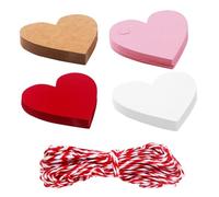 ORUZA Lot de 100 étiquettes cadeaux en papier kraft en forme de cœur avec fil rouge, étiquettes faites à la main pour mariage, anniversaire, Pâques, Noël