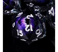 ORUZA Lot de 7 dés DND D&D en résine à bords tranchants, polyédriques D&D pour jeux de rôle Donjons et Dragons, D20, D12, D10, D8, D6, D4, D%
