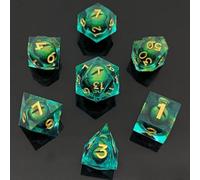 ORUZA Lot de 7 dés DND D&D en résine à bords tranchants, polyédriques D&D pour jeux de rôle Donjons et Dragons, D20, D12, D10, D8, D6, D4, D%