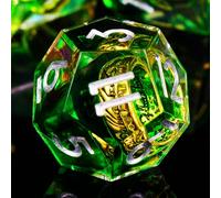 ORUZA Lot de 7 dés DND polyédriques D&D en résine à bords tranchants, pour Donjons et Dragons, jeux de table (vert et blanc)
