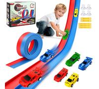 Orvyna Circuit de Voitures 6 m pour Enfants avec 4 Voitures à Rétrofriction | Piste Flexible, Enroulable et Portable, Jeu de Course Bleu et Rouge, Cadeau pour Garçons et Filles de 3 à 6 Ans
