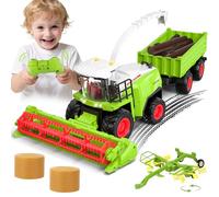 Orvyna Moissonneuse Batteuse Telecommande avec Remorque et Faneuse, RC Tracteur Jouet Telecommandé Enfant, Cool Lumière et Réaliste Son, Jouet Ferme Cadeau pour Enfants à Partir de 3,4,5,6 Ans