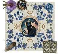 ORVZEP Tapis de Cartomancie, Tapis de divination Nappe d'Autel en Velours Doux, Accessoire Ésotérique pour Pendule et Voyance, Noir Mystique(Chat, 75x75 cm)