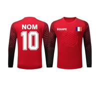 ORYG Maillot de Football Personnalisé pour Jeunes Adultes Enfants Kit Gardien Personnalisé Rouge S Unisexe Manche Longue Col V Coupe Régulière Polyester