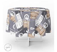 ORYX 5544006 Nappe en Toile cirée en PVC, imperméable et Anti-Taches, Ronde avec Motifs de Cuisine d’Un diamètre de 140 cm pour l’intérieur et l’extérieur