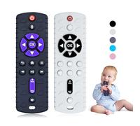 Orzbow 2 Pièces Silicone Telecommande Bebe, Jouet Bebe 9 Mois avec Attache-sucette, Jouet Dentition Bébé à Mâcher, Anneau Dentition Bebe pour 0-12 Mois, Noir & Gris Clair