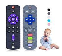 Orzbow 2 Pièces Silicone Telecommande Bebe, Jouet Bebe 9 Mois avec Attache-sucette, Jouet Dentition Bébé à Mâcher, Anneau Dentition Bebe pour 0-12 Mois, Sensoriels de Qualité Alimentaire, Noir & Gris