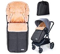 Orzbow Chanceliere Bebe Poussette, Fermeture Éclair, Imitation Mouton | Chanceliere Universelle pour Poussette avec Deux Poches, Accès Faciles, Amovible et Déperlant, Lavable en Machine, Gris Foncé