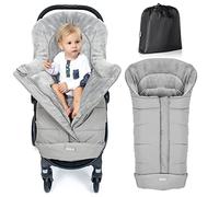 Orzbow Chancelière Universelle Poussette, Chanceliere Bebe Poussette Imperméable, Doublure en Velours Corail Chaud, Bandes Réfléchissantes, Fermeture Éclair & Antidérapante, Gris Clair