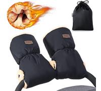 Orzbow Gants Poussette, Moufle Poussette avec Fausse Peau de Mouton, Hiver Gant Poussette Protège-Mains, Extrêmement Chaud, Doux et Coupe-Vent, Universel Antigel Chauffe Main Poussette (Noir)