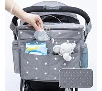 Orzbow Grande Sac a Langer Poussette,Étanche 22L Organisateur Poussette avec 2 Porte-gobelets,Multifonctionnel Sac Landau avec Séparateur Amovible,Doublure et Porte-bouteille Isolante (Gris)