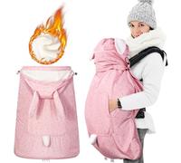 Orzbow Housse Imperméable pour Porte-bébé, Hiver Housse de Protection pour Porte-bébé avec Sac,Amovible Capuche avec Cordon,Doublure Chaude en Polaire,Poches et Fermetures Éclair (Lapin Rose)