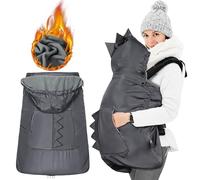 Orzbow Imperméable Protection Pluie Porte Bebe,Hiver Habillage Pluie Porte Bebe,avec Amovible Capuche avec Cordon,Doublure Chaude en Polaire,Poches et Fermetures Éclair (Dinosaure,Gris Foncé)