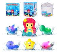 Orzbow Jouets de Bain Lumineux Bébé,Jouet Bain Baleine sans Trou avec Livre de Bain,Animaux Jeux Bain Flottant Bebe Dauphin sans Moisissure,Requin Sirène Cadeau pour Enfants dès 6 Mois