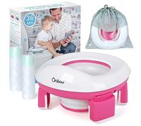 Orzbow Pot de Voyage Enfant Pliable,Pot Bebe Toilette avec 40 Pièces Sacs Jetables,Portable Siege Toilette Enfant avec Sac de Rangement,Reducteur Toilette Enfant à Emporter Partout (Rose)