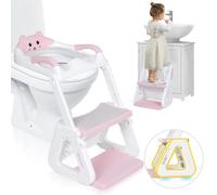 Orzbow Reducteur Toilette Enfant avec Marche, Stabiliser Rehausseur Toilette Enfant avec Structures Triangulaires, Pédale Allongée et Coussin en PVC Imperméable,Antidérapant et Pliable, Rose