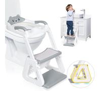 Orzbow Reducteur Toilette Enfant avec Marche, Stabiliser Rehausseur Toilette Enfant avec Structures Triangulaires, Pédale Allongée et Coussin en PVC Imperméable, Antidérapant et Pliable, Gris