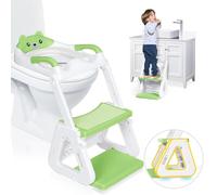 Orzbow Reducteur Toilette Enfant avec Marche, Stabiliser Rehausseur Toilette Enfant avec Structures Triangulaires, Pédale Allongée et Coussin en PVC Imperméable, Antidérapant et Pliable, Vert