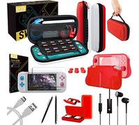 Orzly Accessoire Pack Compatible avec Nintendo Switch Lite (2019) - Pack Comprenant: Protecteurs d'écran [VT], Câble Type C, Housse [Étui Rigide], Coque Comfort Grip Case et Plus. - Rouge/Blanche