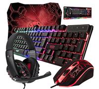 Orzly Clavier et Souris Gamer - RX250 Ensemble PC Gamer Inclus: Clavier [QWERTY]& Souris Gamer [Rétroéclairé & Filaire], Micro Casque Gaming, Tapis de Souris Antidérapant - pour Gamer PC, Xbox, PS4