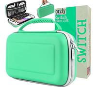 Orzly Étui de Transport pour Console Nintendo Switch Oled Blanc avec Compartiment de Rangement pour Accessoires et Jeux - Étui Facile à Nettoyer, Coffret Cadeau Vert/Blanc, Matériau Nettoyable Lavable