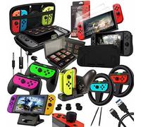 Orzly Geek Accessoires Pack Pour Nintendo Switch: Housse & Protection Écran, Volants & Grips Joy-Con, Dock Chargeur Pour Les Manettes & Console Switch, Et Plus D' Accessoires. [Noir]