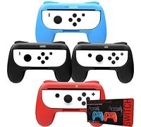 Orzly Grips (Poignées) Compatible Avec Nintendo Switch Joy-Cons Pour Plus De Confort -Quad Pack (2x Noir 1xrouge 1xbleu) Compatible Super Smash Bros Ultimate Pour Nintendo Switch