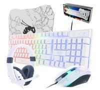 Orzly Hornet RX-250 Ensemble Clavier et Souris de Gaming avec rétroéclairage Usb LED RVB pour Les utilisateurs de Joueurs de PC Blanc 4 en 1