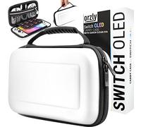 Orzly Housse de Transport pour Console Nintendo Switch OLED Blanche avec Compartiment de Rangement pour Accessoires et Jeux - Étui Facile à Nettoyer avec Coffret Cadeau Édition