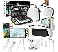 Orzly Kit accessoires pour Nintendo Switch Oled Accessories Essentials Pack Étui et protecteur d'écran Comfort Grip Cover Câble de chargeur pour écouteurs Support de jeux et plus encore - Édition OLED