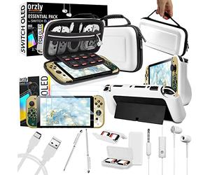 Orzly Kit accessoires pour Nintendo Switch Oled Accessories Essentials Pack Étui et protecteur d'écran Comfort Grip Cover Câble de chargeur pour écouteurs Support de jeux et plus encore - Édition OLED