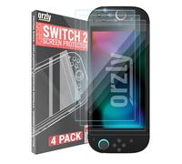 Orzly Lot de 4 protections d'écran en verre trempé compatibles avec Nintendo Switch 2, avec kit d'installation, verre 9H, installation facile en une seule touche, anti-rayures et sans bulles
