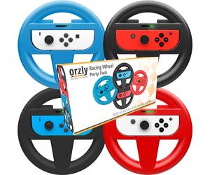Orzly Multi Pack des 4 Volants pour Mariokart sur Nintendo Switch [Pack Comprenant: 1* Volant Rouge + 1* Volant Bleu + 2* Volants Noir] (la Console et Les manettes Joy-Con ne sont Pas incluses)