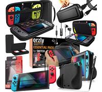 Nintendo Switch Accessoire, Orzly Ultimate Pack pour Nintendo Switch [Pack comprenant: Protecteurs d'écran en Verre Trempé, Câble Type C, Housse (Étui rigide), Coque Comfort Grip Case etc...] - NOIR